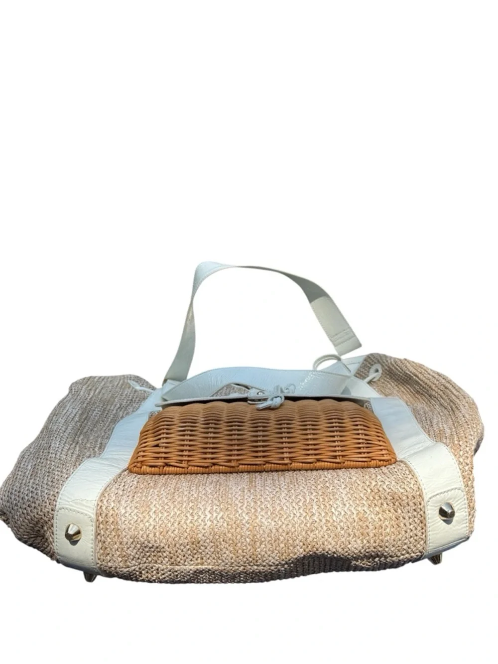 NWT! Clever Carriage Company XL Drawstring Tote with Basket Detail